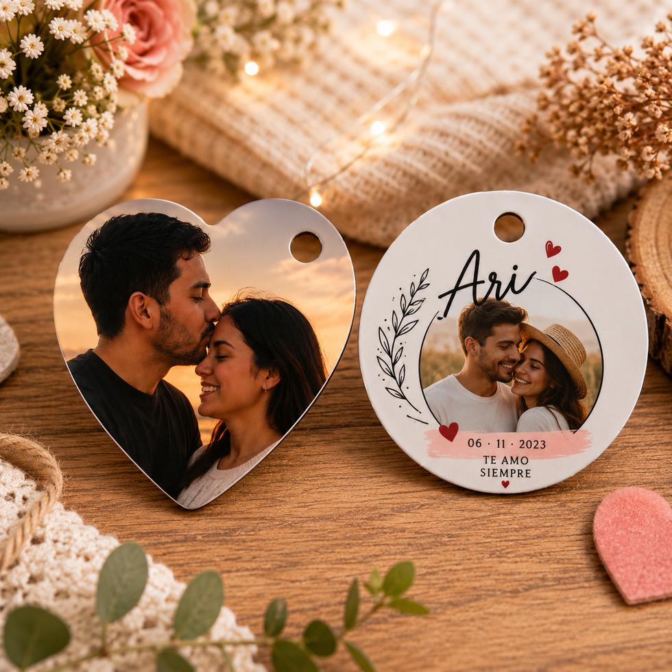Llaveros personalizados para pareja con foto, nombre y fecha